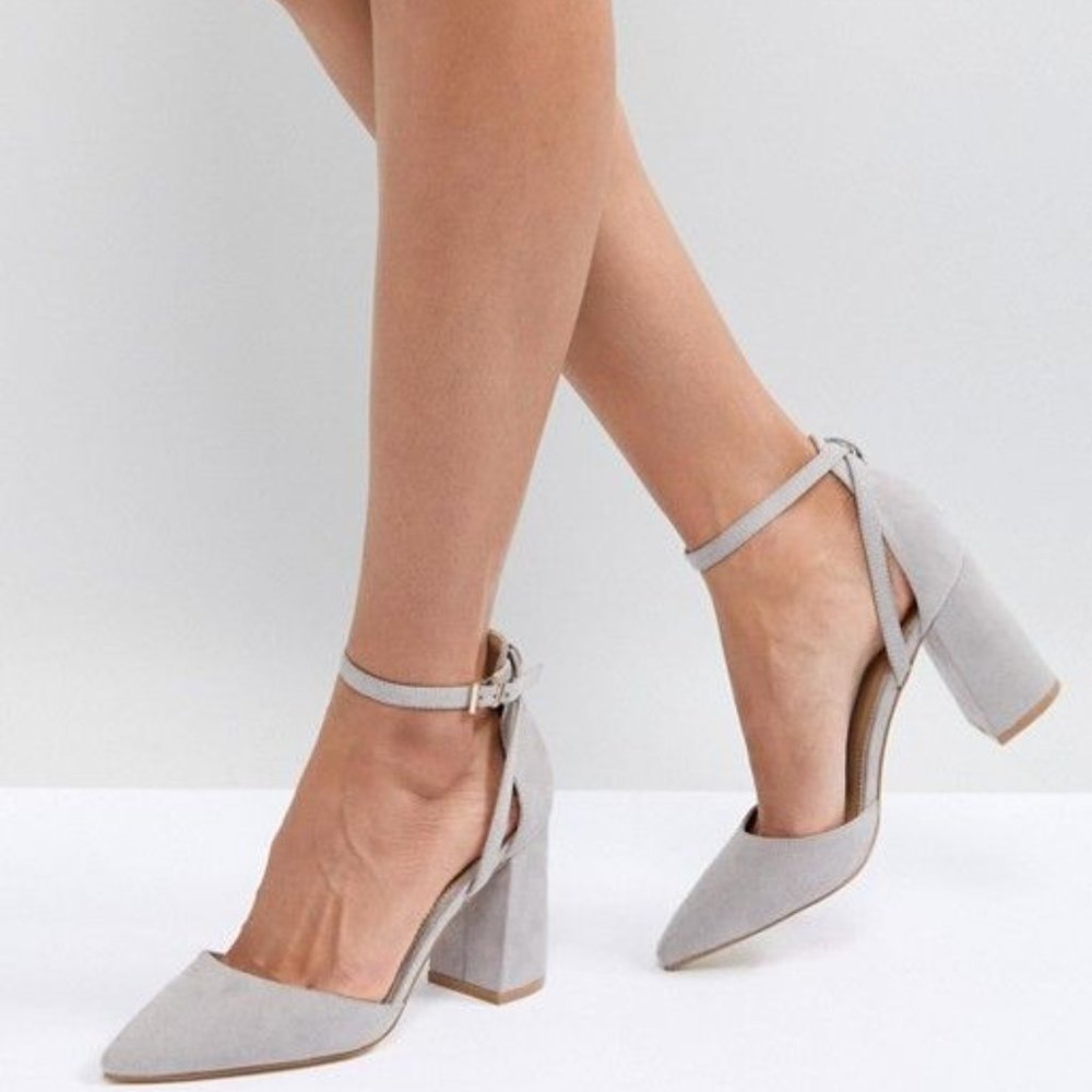 ASOS RAID Katy Grey Faux Suede Block Heeled Shoes